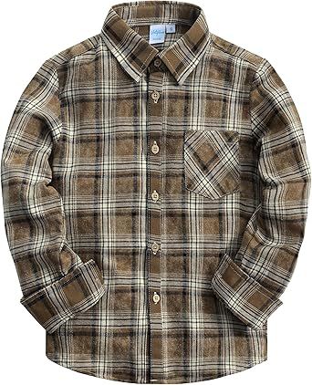 VATPAVE Boys Flannel Button Down Shirt Casual Long Sleeve Plaid Shirts 6-14 Years