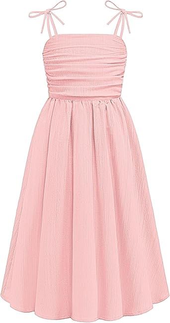 Arshiner Girls Summer Dress Maxi Spaghetti Strap Ruched Flowy Beach Boho Casual Teen Girl Sundress 6-14 Years