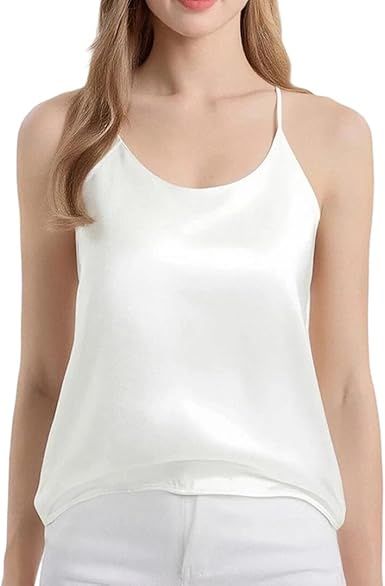 Women's Casual V-Neck Sleeveless Spaghetti Strap Tank Top Loose Fit Pullover Basic Vest