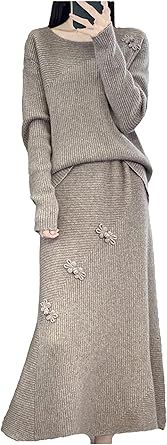 Women Long Skirt Wool Sweater Set Women Two Piece Set
