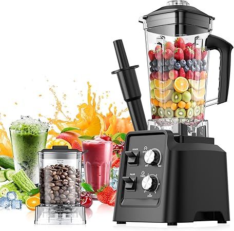Blender, 68Oz. Countertop Blenders with 20Oz. Grinder, 28000 RPM Kitchen Blender for Smoothies, Ice Crushing, Frozen Fruits, Self-Cleaning, Speed Adjustable. Black