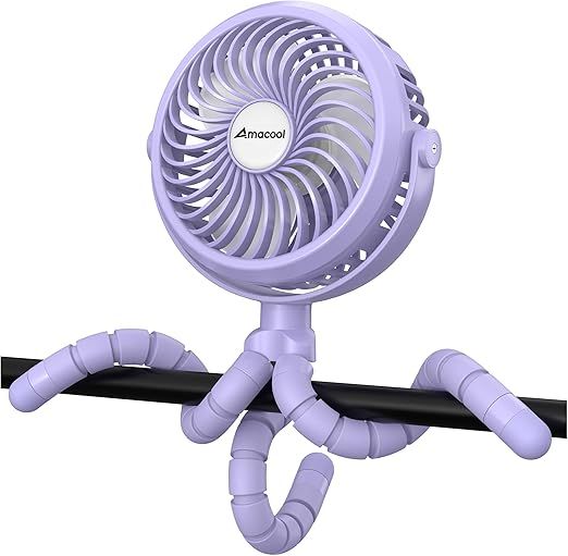 AMACOOL Battery Operated Stroller Fan, Baby Travel Essentials for Beach Disney, Newborn Boy & Girl Showers Gifts Registry Search, Rechargeable Clip On Fan for Car Seat Wagon Crib Bike Treadmill