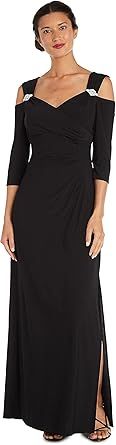R&M Richards Women's Off The Shoulder Sweetheart Column Gown | Rhinestone Accent & Side Slit Dress | Cocktail & Party Attire