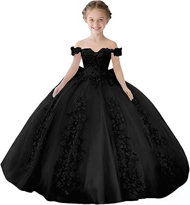 Lace Beaded Flower Girl Dresses for Wedding Off Shoulder Gilrs Pageant Dress Tulle Toddler Ball Gowns with Big Bow