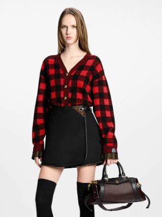 Graphic checkered knitted cardigan