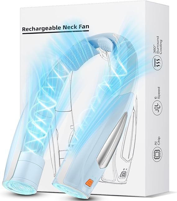 Neck Fan, 6 Speeds Adjustable Portable Personal Fan Rechargeable, 6000 mAh Battery Faster Cooling Wearable Fan, Ultra Quiet for Home, Office, Travel, Outdoor