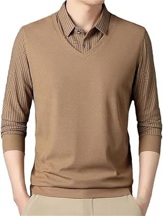 Mens Stretch Cotton Polo Shirts Long Sleeve Breathable Quick Dry Business Golf Athletic Fit Wicking Casual Shirt