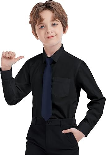 Boys Dress Shirts Long Sleeve, Boys Button Down Shirt Wrinkle-Free for Formal & Casual (Not Tie)