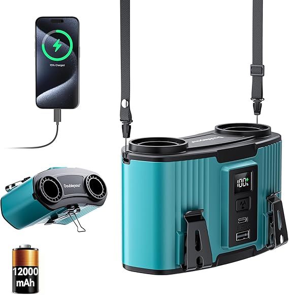 12000mAh Portable Waist Fan, Dual Waist Fan, USB Rechargeable Clip On Belt for Working, Dual Air Ducts Motors, 10 Speeds & 20H, Wearable Neck Fan Cooling for Camping, Outdoor, Travel (Blue)