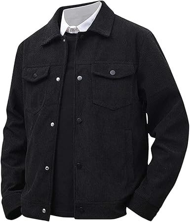 Adhdyuud Men's Corduroy Jacket Long Sleeve Casual Button Down Workwear Overshirt with Pockets