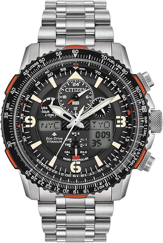 Citizen Men's Promaster Air Skyhawk Eco-Drive Pilot Watch, Atomic Timkeeping Technology, Chronograph, Power Reserve Indicator, Ana-digi Display, Luminous Hands and Markers, Stainless Steel Bracelet (Model: JY8108-53E)