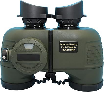 Hooway 7x50 HD Waterproof Military Marine Binoculars w/Internal Rangefinder & Compass for,Bird Watching,Boating and More(Army Green) …