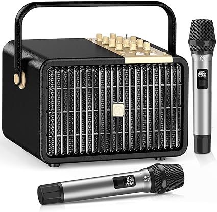 Wireless Voice Amplifier Professional Karaoke Machine with 2 UHF Microphones for Adults, 320W Peak Bluetooth Speaker PA System Treble & Bass for Home Party Wedding Outdoor Christmas Events L400
