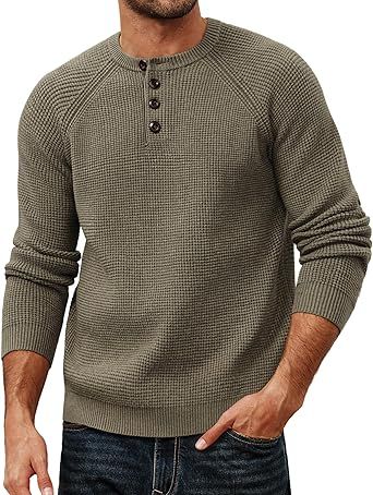 PJ PAUL JONES Mens Sweaters Casual Waffle Pullover Sweater Button Crewneck Textured Knit Henley Sweaters