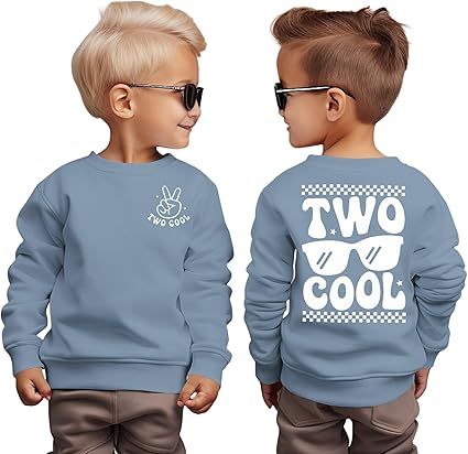 2nd Birthday Sweatshirt for Boy Two Cool Birthday Outfit 2 Year Old Toddler Boy Second Bday Party Long Sleeve Shirt