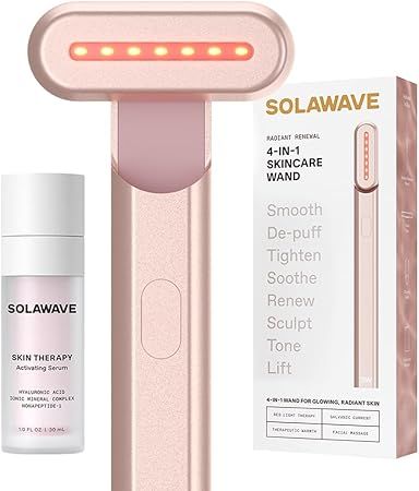 Solawave 4-in-1 Red Light Therapy Wand + Activating Serum | LED Skincare Device for Face & Neck | Facial Tool with Galvanic Current, Massage & Therapeutic Warmth | Reduces Appearance of Fine Lines