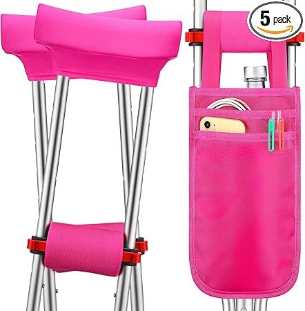 5 Pcs Crutch Pads, Bag, Underarm Crutches Padding Cover for Adults Armpit Padding, Pouch, Lightweight Accessories for Adult Youth Walking(Pink)