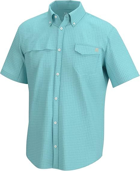 HUK - Men's Tide Point Pattern Short Sleeve Shirt, Fishing Button Down