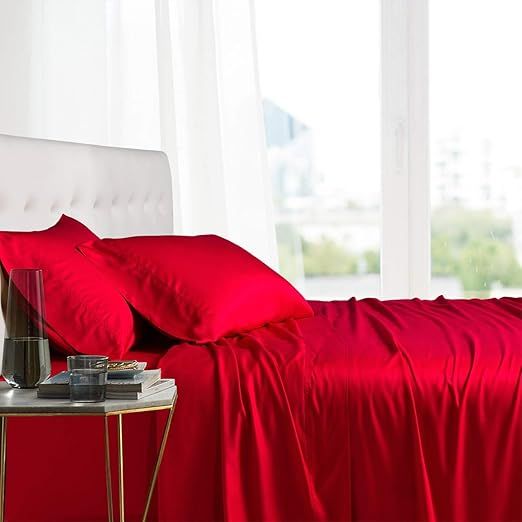 Royal Hotel Bedding 100% Viscose Made from Bamboo Sheets, Soft Cooling Sheets, Breathable Hotel Sheet and Pillow Cases, 3 Piece Set - 15 Inch Deep Pocket - Twin XL - Red