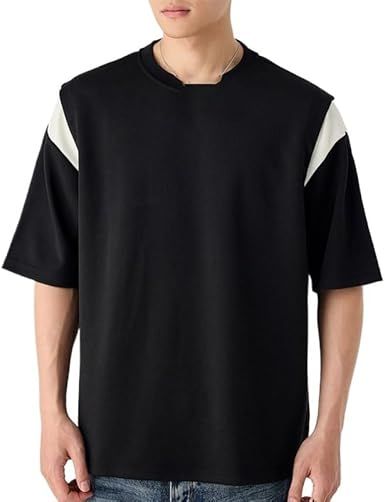 Men's Fashion Splicing T-Shirt Loose Polyester Round Neck Short Sleeves Breathable Sports Comfortable Vest