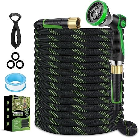 Non-Expanding Garden Hose 100 ft, Lightweight Hose & Flexible Water Hose With 10-Pattern Spray Nozzle, Kink-Free Design, Durable Leakproof Yard Outdoor Hose, Portable Storage Strap, 100 Feet