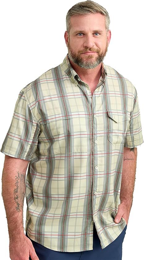 HUK - Men's Tide Point Pattern Short Sleeve Shirt, Fishing Button Down