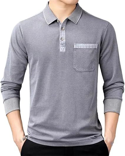 Men Lapel Long Sleeve Polo Shirt Casual Patchwork Pocket Luxury Outdoor Hiking T-Shirt