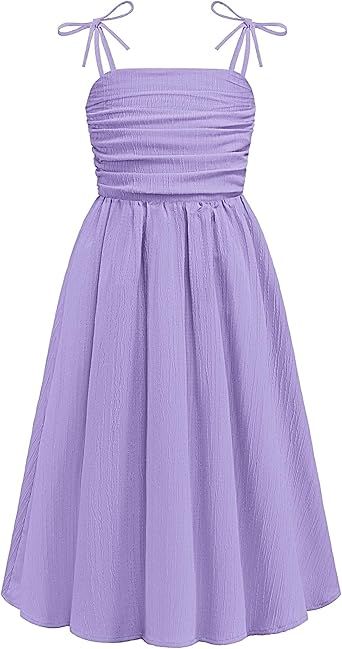 Arshiner Girls Summer Dress Maxi Spaghetti Strap Ruched Flowy Beach Boho Casual Teen Girl Sundress 6-14 Years