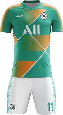ORKY Men Customize Soccer Jersey with Short, Personalized Name Number Team Outfit, Custom Made Footbal Tournament Uniform
