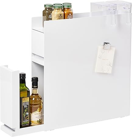 YAMAZAKI Home Two-Tier Sliding Drawer Seasoning Rack – Pull Out Spice Rack for Countertop, Steel Kitchen Organizer with Magnetic Panels, Modern Spice Storage Drawer, White, Easy Access Design