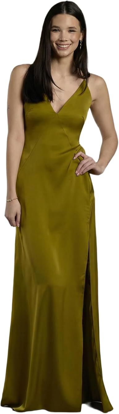 David's Bridal The Edit Studio Charmeuse Plunge Seamed Slim A Line Dress