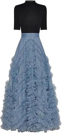 Womens Knitted 2 Piece Set Spring Stand Collar Short Sleeve Top With Ruffle Mesh Skirt Set