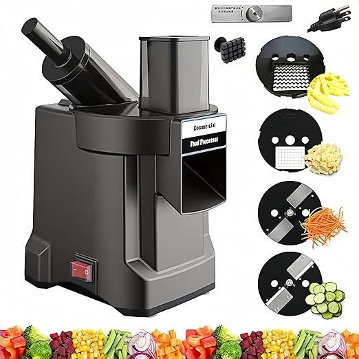 4-in-1 Electric Vegetable Slicer & Chopper with Dual Feed Chutes Slice & Shred, Dice, Wavy Strip – Potato French Fry Cutter Onion Dicer Carrot Shredder