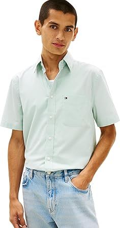 Tommy Hilfiger Men's Short Sleeve Oxford Shirts in Regular Fit, Men's Button Down Shirts