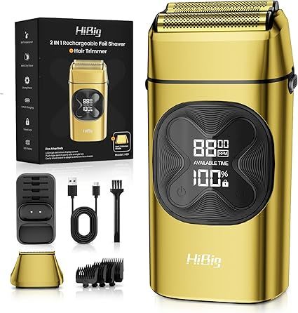 Foil Shaver: 2-in-1 Electric Foil Shavers for Men, Professional Razor for Men, Portable Smart Display Cordless Close Face Shaver for Head, Beard, Neck, Technology & Precision Blades, Amber Gold