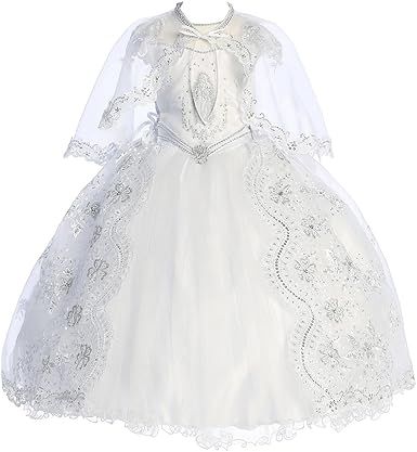 BluNight Collection Virgin Mary Embroidery Off Shoulder Baby Infant Girl Baptism Christening Dress
