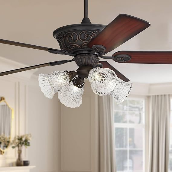 Casa Vieja 52" Contessa Industrial Rustic Indoor Ceiling Fan with LED Light Bronze Copper Cherry Clear Glass Barbizon for Living Kitchen Home Kids Room Office Bedroom Family Dining House