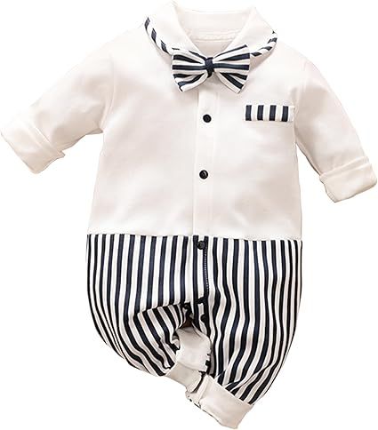 HUAANIUE Newborn Baby Boys Gentleman Romper One Piece Long Sleeve Bowtie Outfit Formal Wear Tuxedo Suit