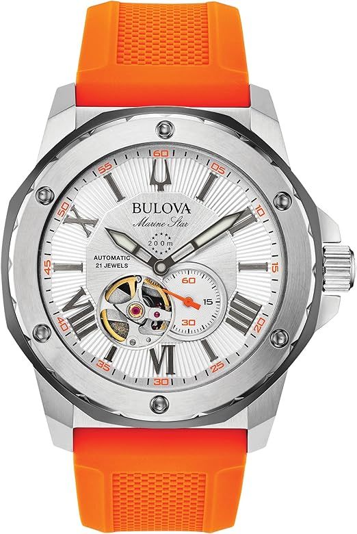 Bulova Men's Marine Star 'Series A' Automatic Watch with Orange Silicone Strap Style: 98A226