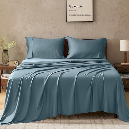 GOKOTTA Twin XL Sheet Sets, 100% Tanboocel® Rayon Derived from Bamboo Sheets Twin XL Set, Soft Cooling Sheets, 15" Pocket Twin XL Sheets with Elastic Corner Straps, Moisture Wicking,Double Stitching