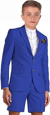 Shorts Suit for Boys Summer Casual 2 Piece Beach Wedding Tuxedo Suit Kids Slim Fit Formal Jacket Pants Set