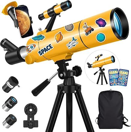 Telescope for Adults & Kids, 80mm Aperture 500mm Portable Refractor Telescope for Astronomy Beginners, Professional Travel Astronomical Telescopes with Tripod, Stickers, Phone Adapter, Backpack