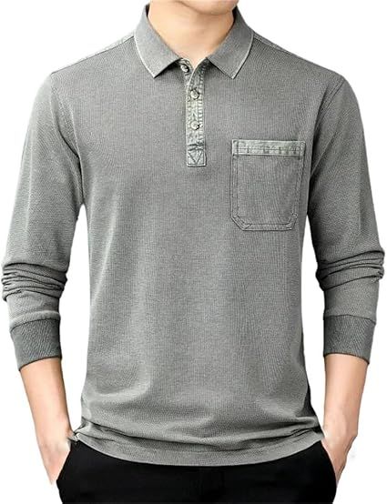 Men Lapel Long Sleeve Polo Shirt Casual Patchwork Pocket Luxury Outdoor Hiking T-Shirt