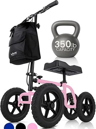 Vive Mobility All Terrain Knee Scooter Walker for Foot Injuries - Adult Broken Leg Crutch Cart Roller for Surgery, Broken Foot, Ankle Injury - Kneeling Rolling Steerable Seated Wheel Scooter Aid