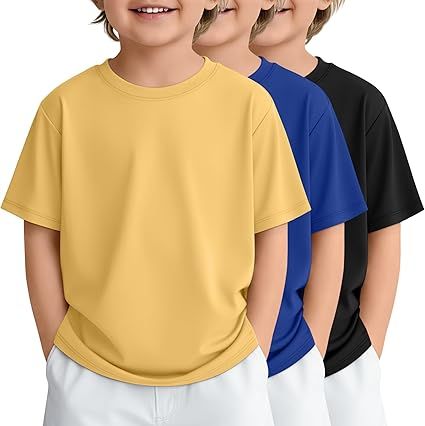 3 Pack Toddler Boys Short Sleeve Shirts Basic Crew Neck Loose Fit Tees Summer Casual Soft Shirts