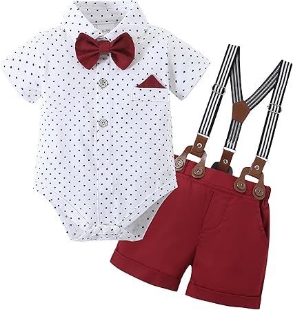 YUEMION Infant Baby Boy Clothes Gentleman Outfits Suits Summer Short Sleeve Bowtie Bodysuit Shirts + Suspender Shorts(0-24M)