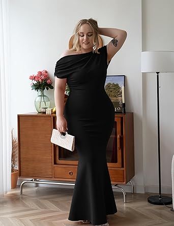 YMDUCH Women's Elegant Sleeveless Off Shoulder Bodycon Long Formal Party Evening Dress