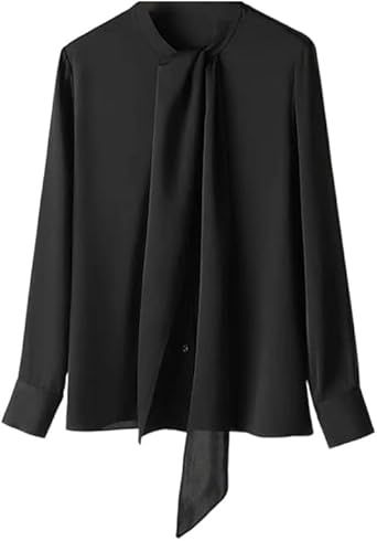 Women's Elegant Bow Tie Neck Blouse Long Sleeve Pullover Office Work Shirts