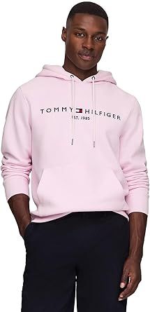 TOMMY HILFIGER Men's Iconic Fleece Embroidered Tommy Logo Pullover Hoodie Sweatshirt Collection 2024, Medium, Black