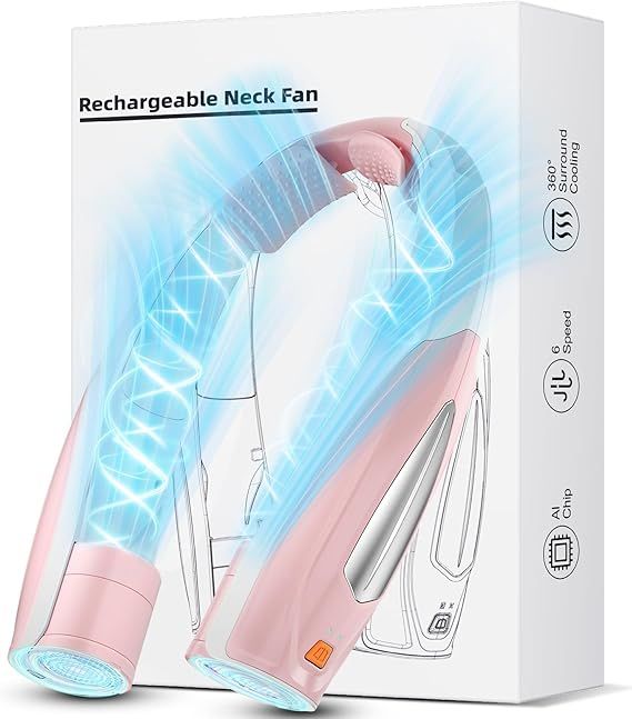 AI Neck Fan, 6 Speeds Adjustable Portable Personal Fan Rechargeable, 6000 mAh Battery Faster Cooling Wearable, Ultra Quiet for Home, Office, Travel, Outdoor